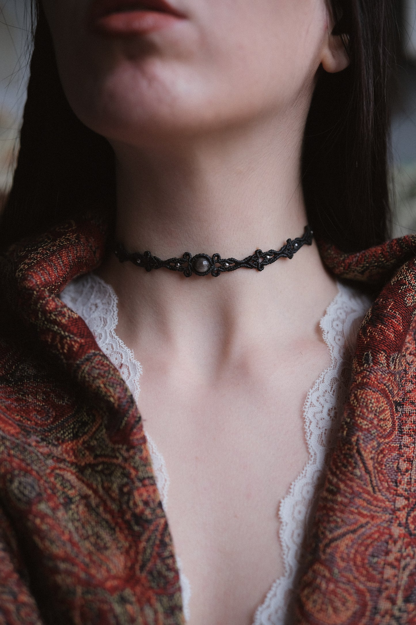 'Hesperis' Choker with Silver Obsidian
