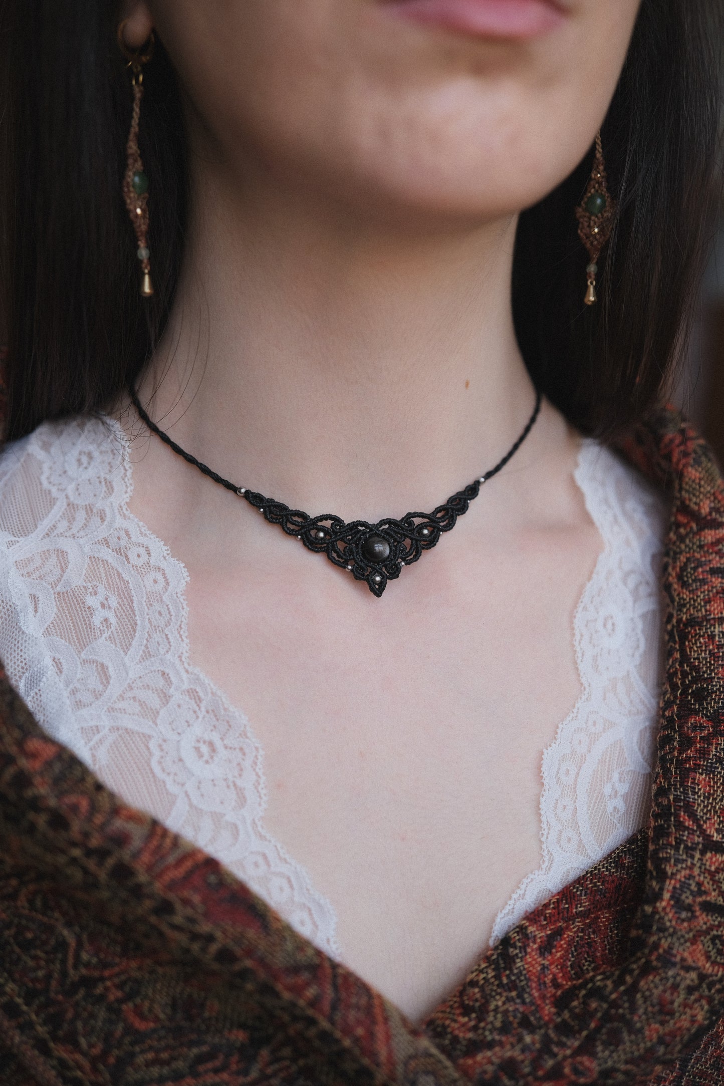 'Mycena' Necklace with Silver Sheen Obsidian
