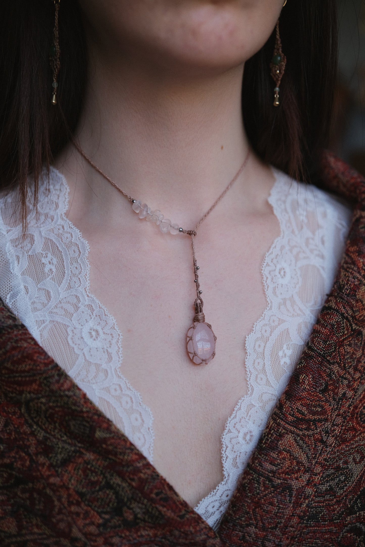 Ciondolo ‘Eirlys’ con Quarzo Rosa